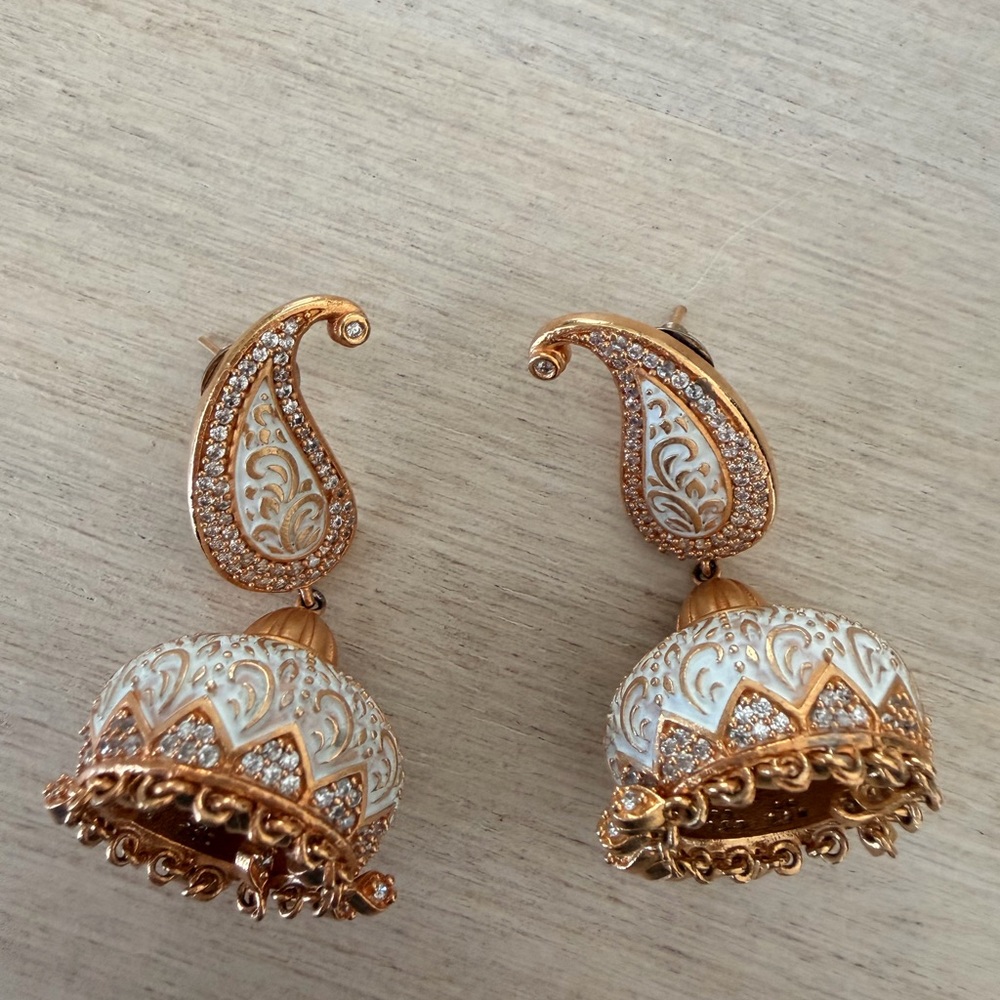 Elegant Gold and White Jhumka Earrings
